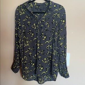 Banana Republic Gray and Yellow Silk Blouse